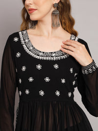 Thumbnail for NOZ2TOZ Women Black georgette Aari work A-Line Kurta with Sharara - Distacart
