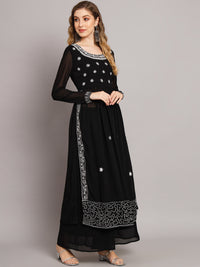 Thumbnail for NOZ2TOZ Women Black georgette Aari work A-Line Kurta with Sharara - Distacart