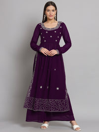 Thumbnail for NOZ2TOZ Women Purple georgette Aari work A-Line Kurta with Sharara - Distacart