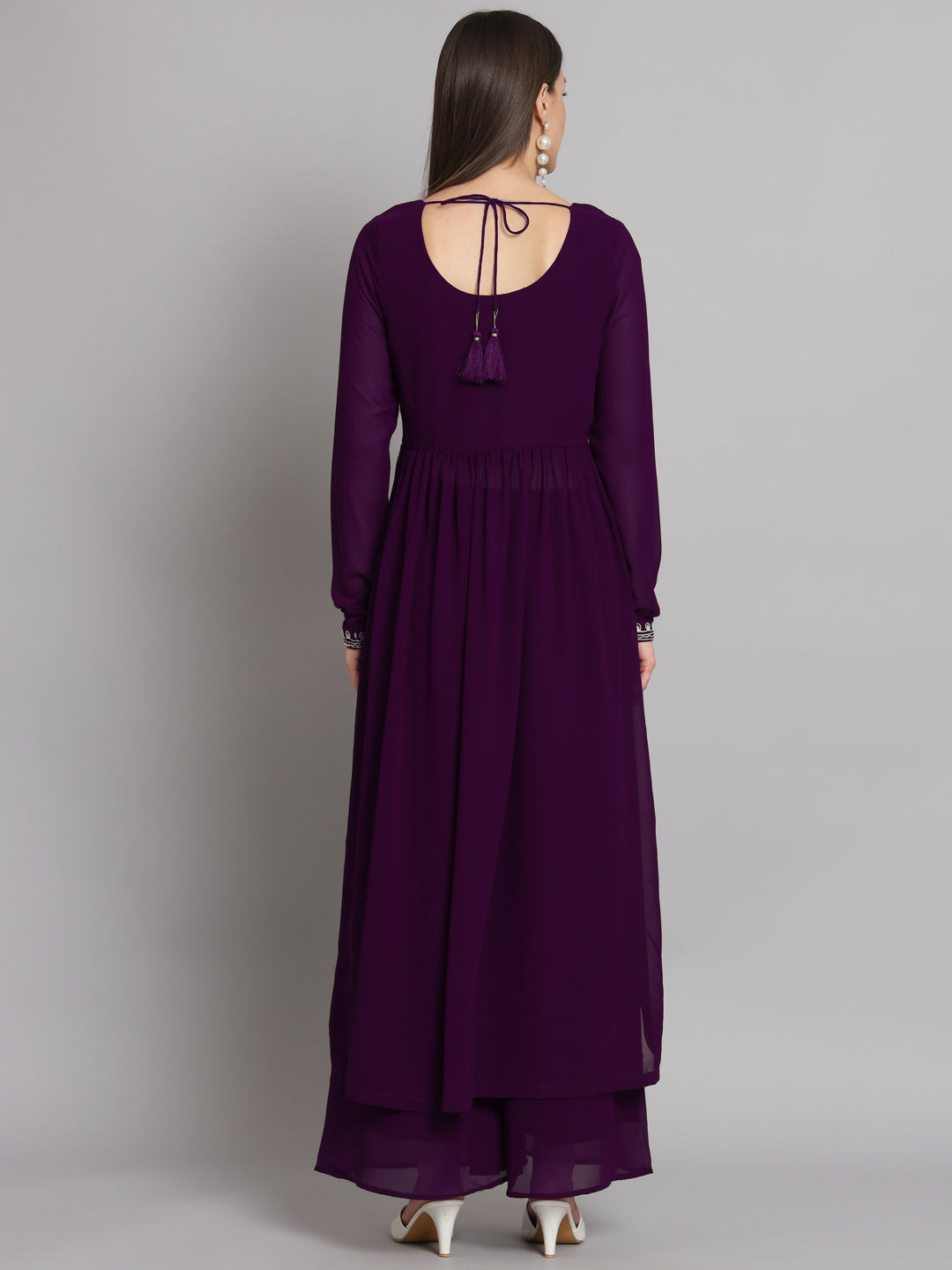 NOZ2TOZ Women Purple georgette Aari work A-Line Kurta with Sharara - Distacart