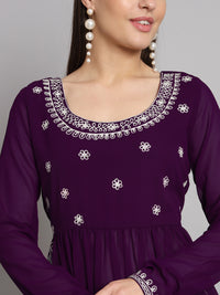 Thumbnail for NOZ2TOZ Women Purple georgette Aari work A-Line Kurta with Sharara - Distacart
