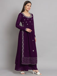 Thumbnail for NOZ2TOZ Women Purple georgette Aari work A-Line Kurta with Sharara - Distacart