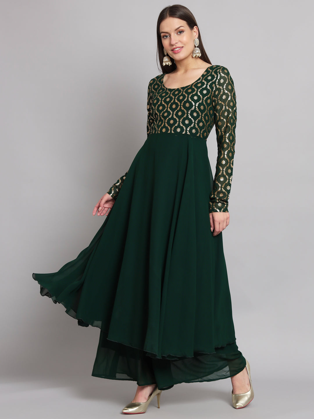 NOZ2TOZ Women Green Georgette Foil print Anarkali Kurta - Distacart