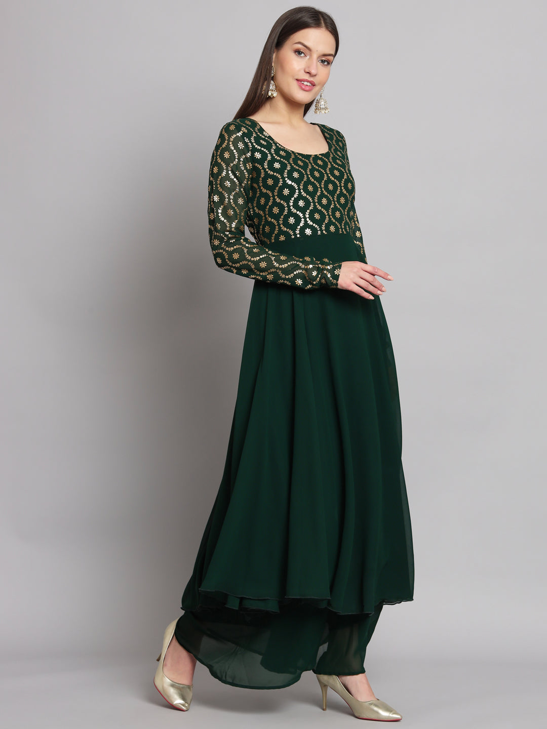 NOZ2TOZ Women Green Georgette Foil print Anarkali Kurta - Distacart