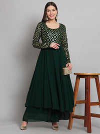 Thumbnail for NOZ2TOZ Women Green Georgette Foil print Anarkali Kurta - Distacart