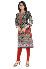 Thumbnail for Snehal Creations Deep Black Designer Digital Print Cotton Slub Fabric Long Kurti Tunic - Distacart