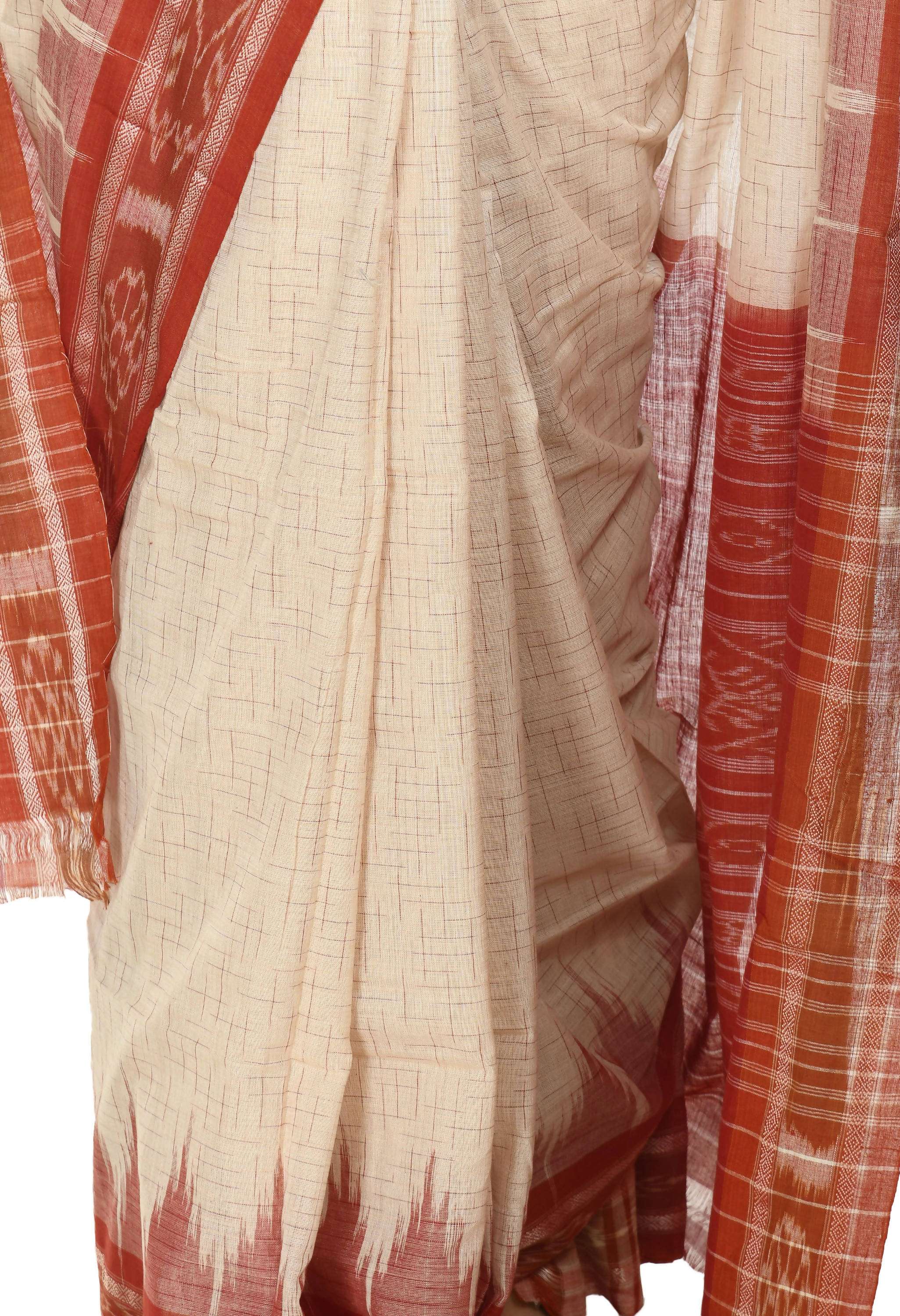 Vamika Sambalpuri Ikat Cotton Jharana Tasrite & Maroon Saree - Distacart
