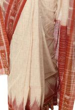 Thumbnail for Vamika Sambalpuri Ikat Cotton Jharana Tasrite & Maroon Saree - Distacart