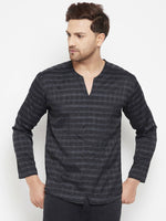 Thumbnail for Even Apparels Black Viscose Men's Kurta With Slit Neckline - Distacart