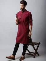 Thumbnail for Even Apparels Maroon Color Linen Pure Cotton Men's Kurta With Side Placket (SLD1182) - Distacart