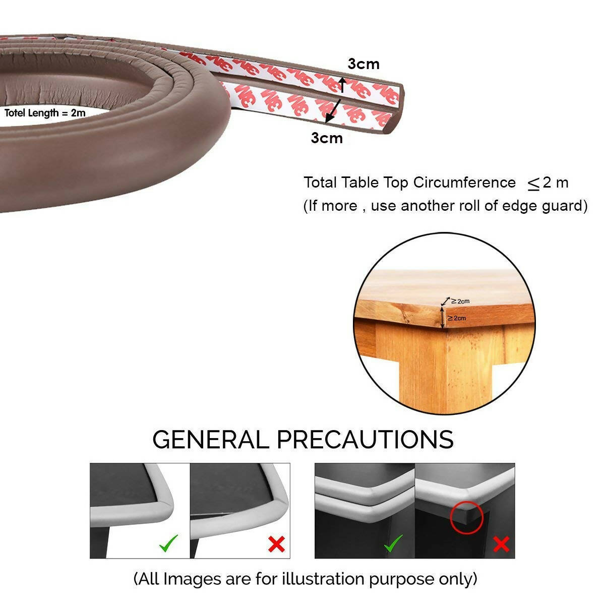 Safe-O-Kid Unique High Density L-Shaped 2 Mtr Long 1 Large Edge Guard With 4 Corner Cushions - Brown - Distacart