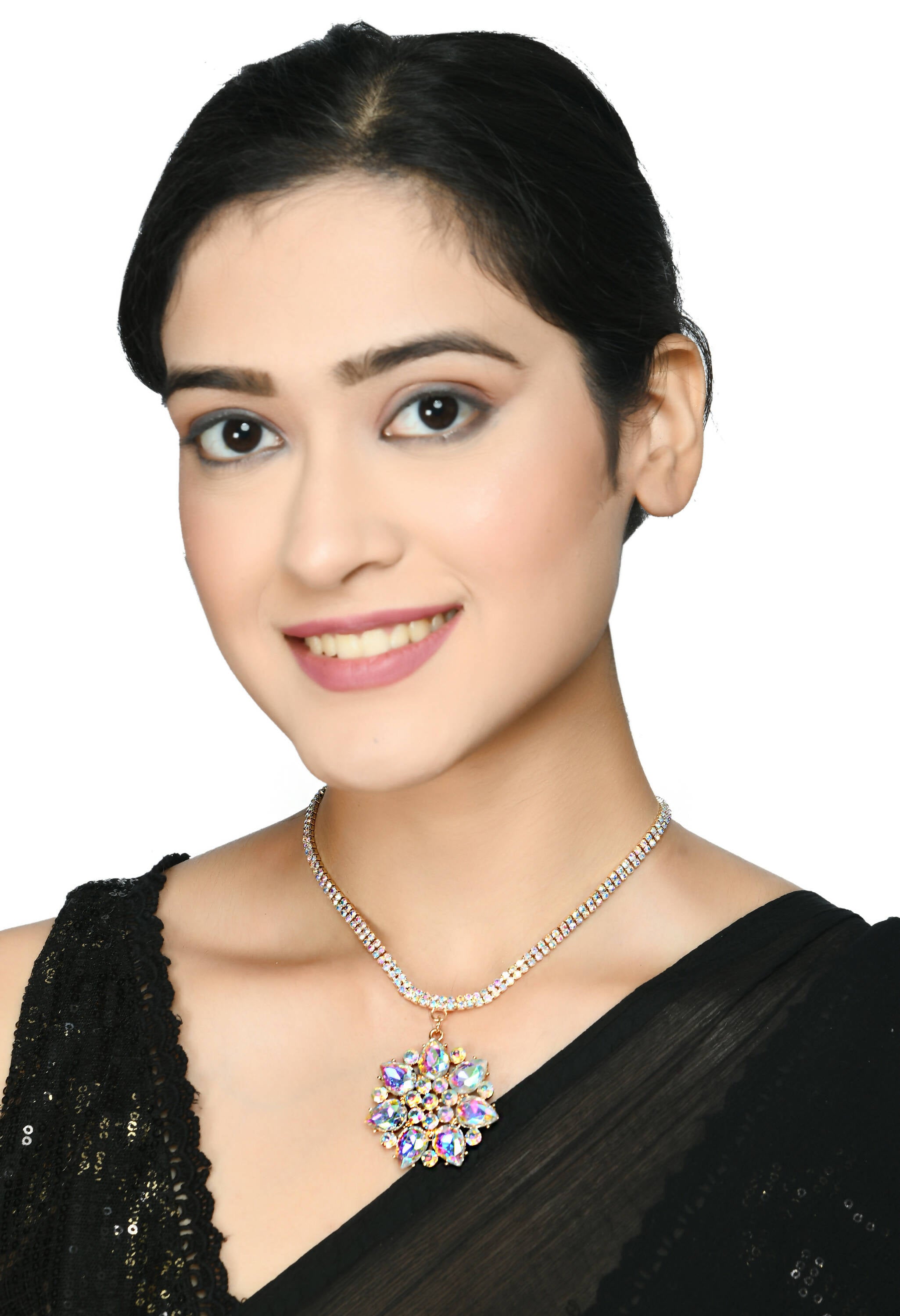 Mominos Fashion Johar Kamal Statement Gold-Plated Finish AD Stone Long Necklace For Women (White) - Distacart