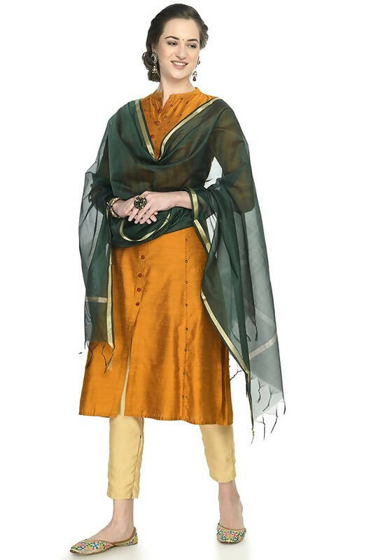 Mominos Fashion Moeza Banarsi Piping Bottle Green Dupatta - Distacart