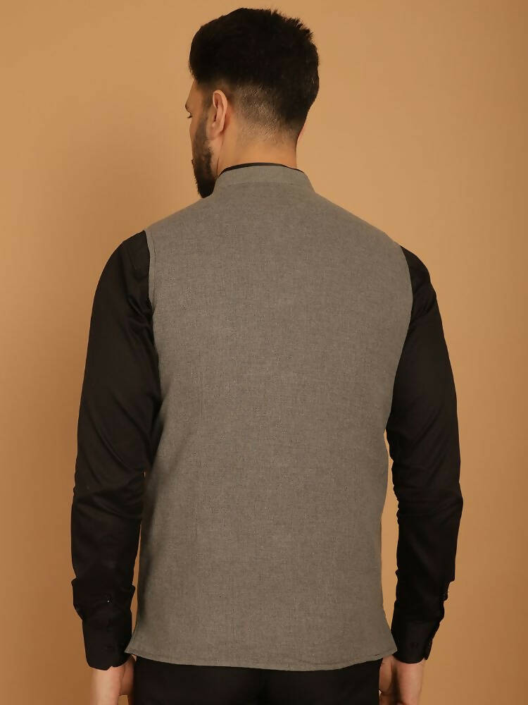 Even Apparels Nehru Jacket With Welt Pockets - Grey - Distacart