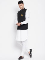 Thumbnail for Even Apparels Black Pure Cotton Nehru Jacket With Eid Insignia NJ-PW668-CHA - Distacart