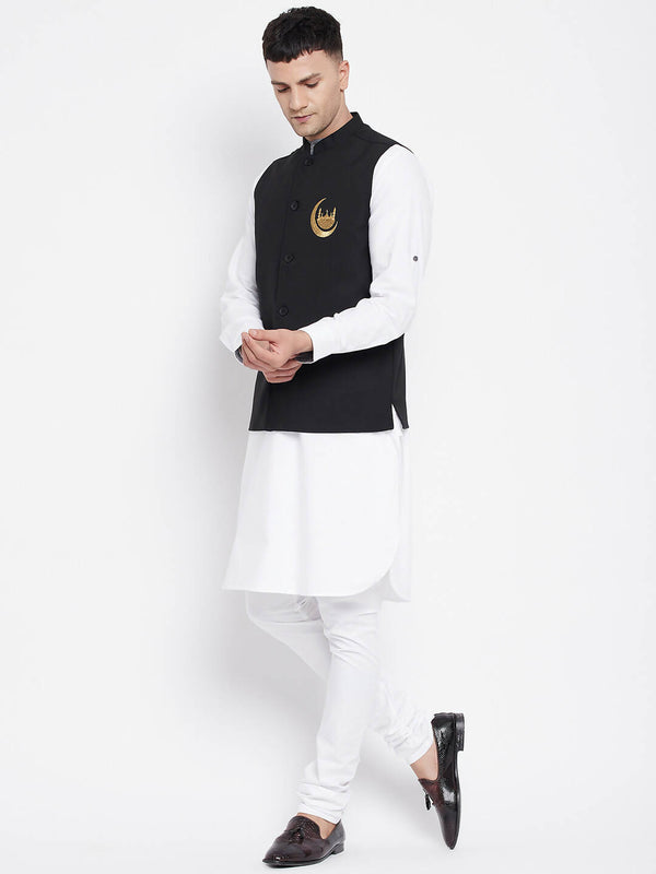 Even Apparels Black Pure Cotton Nehru Jacket With Eid Insignia NJ-PW668-CHA - Distacart