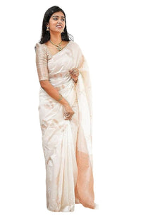 Thumbnail for Vamika Weaving Banarasi Jacquard white Kanjivaram Saree - Distacart