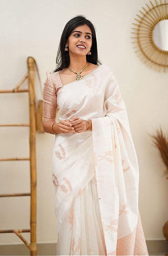 Vamika Weaving Banarasi Jacquard white Kanjivaram Saree - Distacart