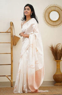 Thumbnail for Vamika Weaving Banarasi Jacquard white Kanjivaram Saree - Distacart