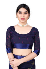 Thumbnail for Vamika Linen Satin Border Navy Bollywood Style Saree - Distacart