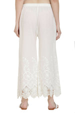 Thumbnail for PAVONINE White Color Chikankari Lace Scalloped Hem Cotton Fabric Sharara - Distacart