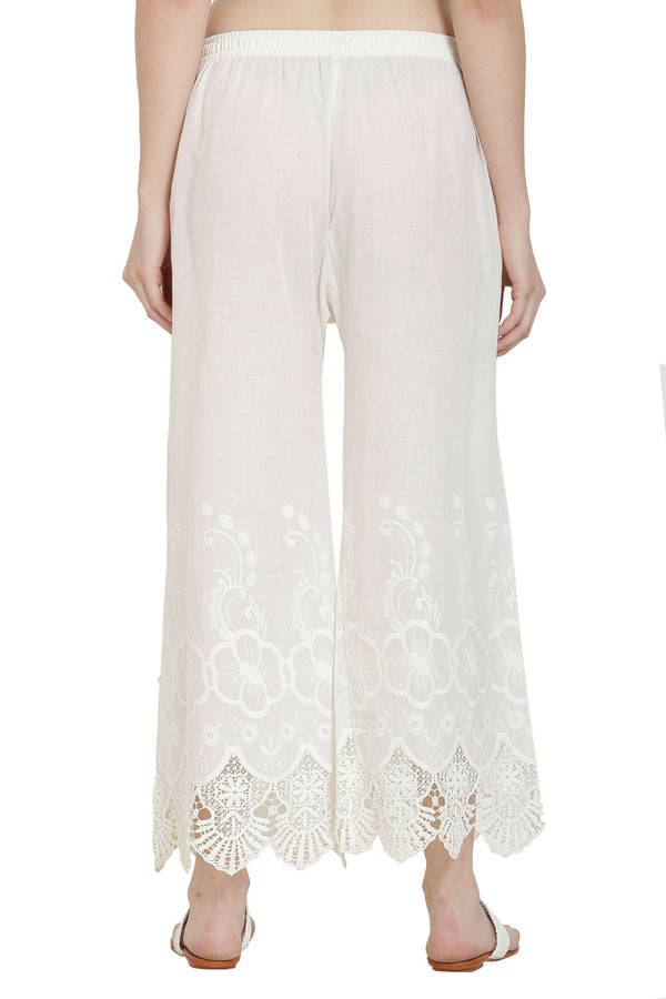 PAVONINE White Color Chikankari Lace Scalloped Hem Cotton Fabric Sharara - Distacart