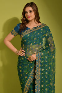 Thumbnail for Malishka Women's Rama Georgette Chiffon Floral Print Saree With Blouse Piece - Distacart