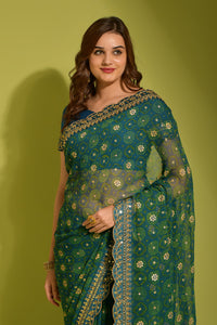 Thumbnail for Malishka Women's Rama Georgette Chiffon Floral Print Saree With Blouse Piece - Distacart