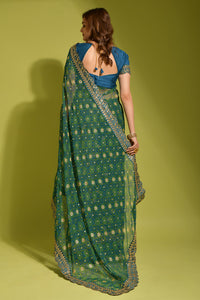 Thumbnail for Malishka Women's Rama Georgette Chiffon Floral Print Saree With Blouse Piece - Distacart