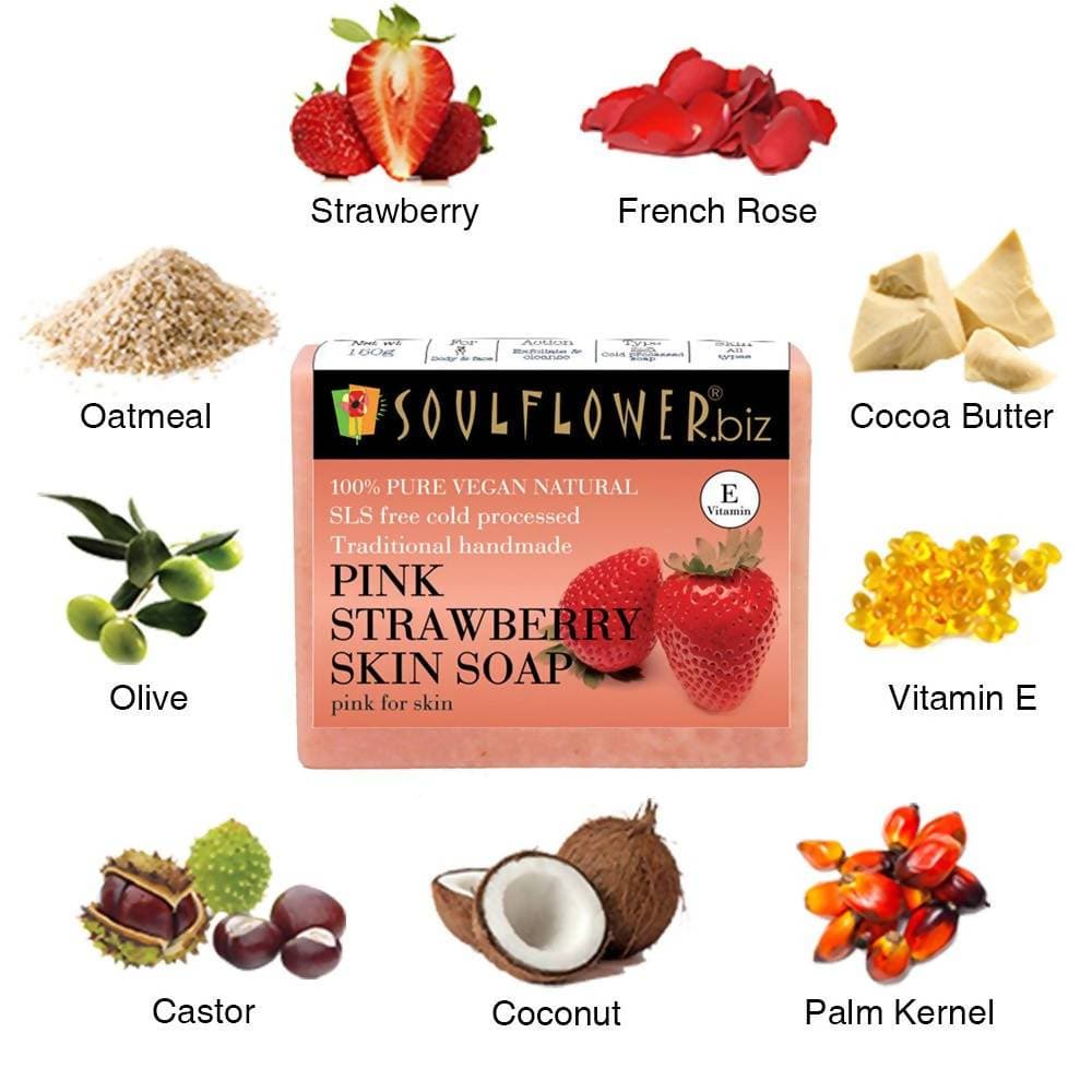 Soulflower Handmade Pink Strawberry Skin Soap - Distacart