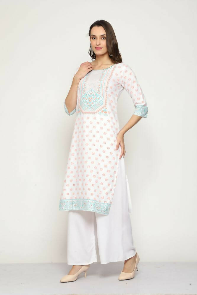 Maai Rayon Hand Printed Kurta Off-White - Distacart
