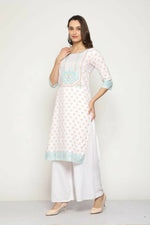 Thumbnail for Maai Rayon Hand Printed Kurta Off-White - Distacart