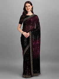 Thumbnail for Malishka Women's Designer Georgette Double Color Sequence Embroidery Work Saree With Fancy Lace Border - Pink - Distacart