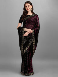 Thumbnail for Malishka Women's Designer Georgette Double Color Sequence Embroidery Work Saree With Fancy Lace Border - Pink - Distacart