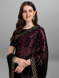 Thumbnail for Malishka Women's Designer Georgette Double Color Sequence Embroidery Work Saree With Fancy Lace Border - Pink - Distacart