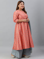 Thumbnail for Janasya XL LOVE by Janasya Women's Plus Size Peach Poly Silk Kurta With Palazzo and Dupatta - Distacart