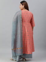 Thumbnail for Janasya XL LOVE by Janasya Women's Plus Size Peach Poly Silk Kurta With Palazzo and Dupatta - Distacart