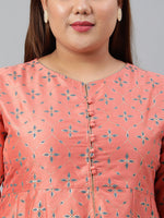 Thumbnail for Janasya XL LOVE by Janasya Women's Plus Size Peach Poly Silk Kurta With Palazzo and Dupatta - Distacart