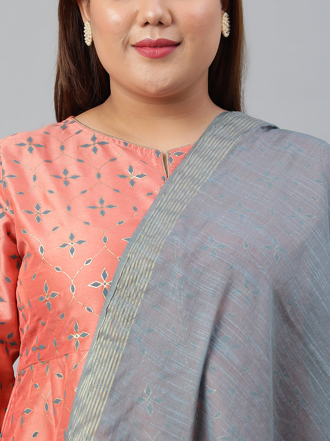 Janasya XL LOVE by Janasya Women's Plus Size Peach Poly Silk Kurta With Palazzo and Dupatta - Distacart