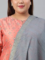 Thumbnail for Janasya XL LOVE by Janasya Women's Plus Size Peach Poly Silk Kurta With Palazzo and Dupatta - Distacart