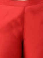 Thumbnail for Janasya XL LOVE by Janasya Women's Plus Size Red Art Silk Kurta With Pant - Distacart