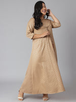 Thumbnail for Janasya Women's Beige Poly Silk Foil Print Festive & Party Anarkali Kurta - Distacart