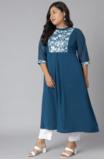 Thumbnail for Janasya Women's Teal Poly Crepe Floral Print Casual A-line Kurta - Distacart