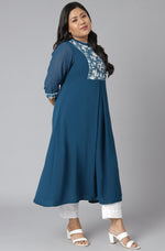 Thumbnail for Janasya Women's Teal Poly Crepe Floral Print Casual A-line Kurta - Distacart