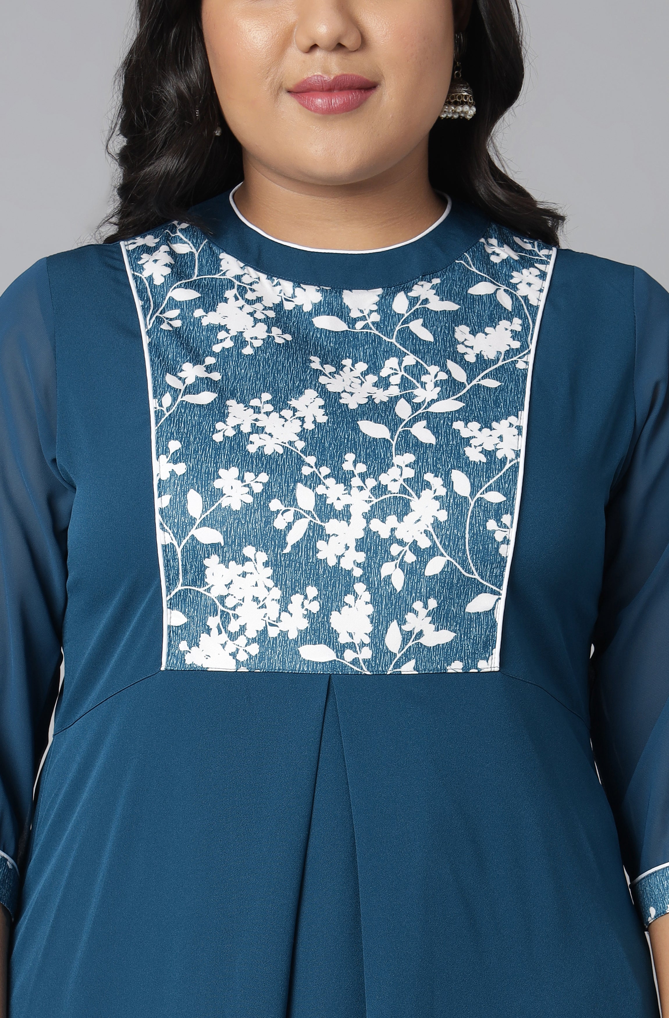 Janasya Women's Teal Poly Crepe Floral Print Casual A-line Kurta - Distacart
