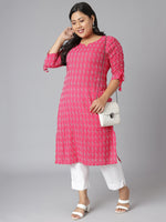 Thumbnail for Janasya Women's Pink Cotton Woven Design Casual Straight Kurta - Distacart
