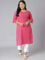 Thumbnail for Janasya Women's Pink Cotton Woven Design Casual Straight Kurta - Distacart