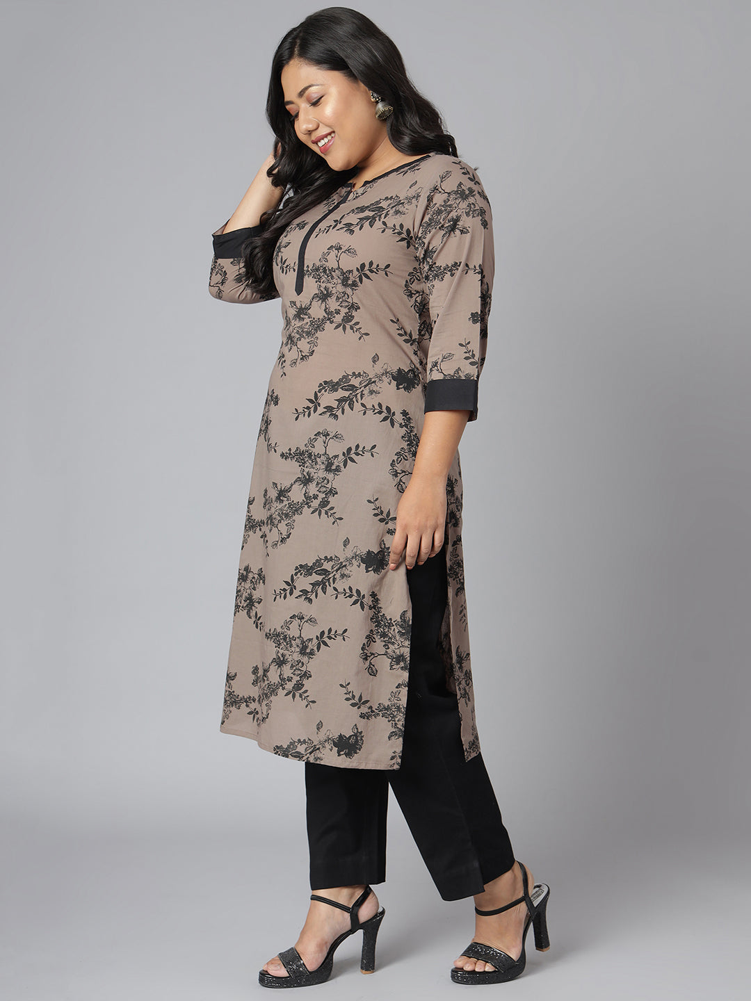 Janasya Women's Grey Cotton Floral Print Casual Straight Kurta - Distacart