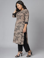 Thumbnail for Janasya Women's Grey Cotton Floral Print Casual Straight Kurta - Distacart