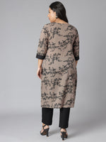Thumbnail for Janasya Women's Grey Cotton Floral Print Casual Straight Kurta - Distacart